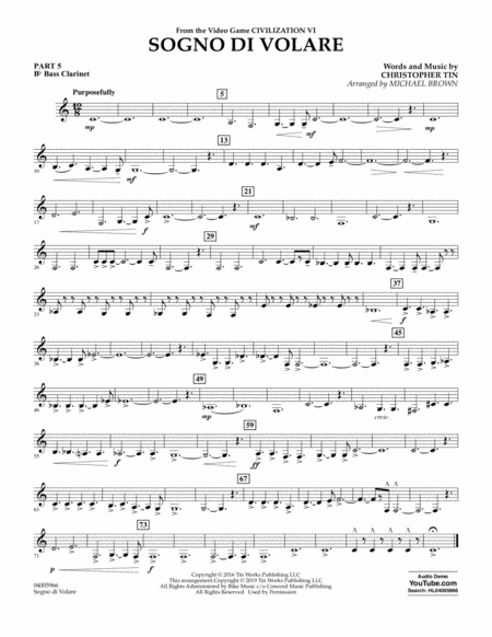 Sogno Di Volare From Civilization Vi Arr Michael Brown Pt 5 Bb Bass Clarinet Sheet Music