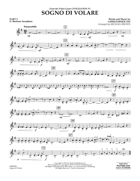 Free Sheet Music Sogno Di Volare From Civilization Vi Arr Michael Brown Pt 5 Eb Baritone Saxophone