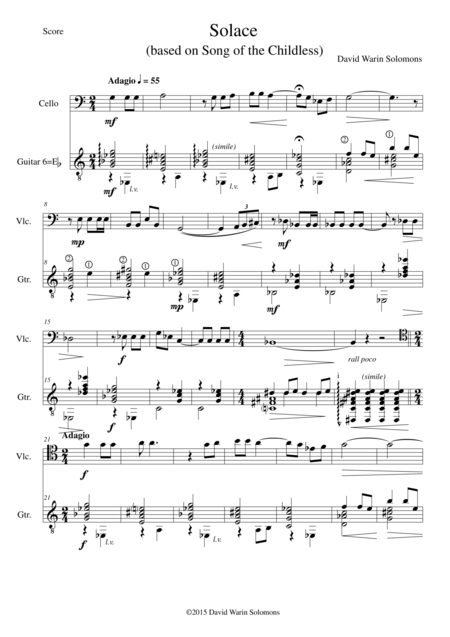 Free Sheet Music Solace For Cello And Guitar