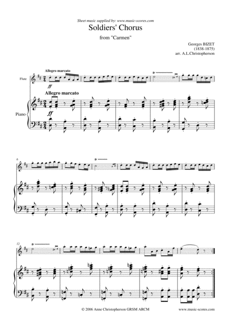 Free Sheet Music Soldiers Chorus From Carmen Flute And Piano