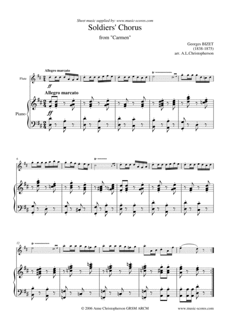 Soldiers Chorus From Carmen Flute And Piano Sheet Music