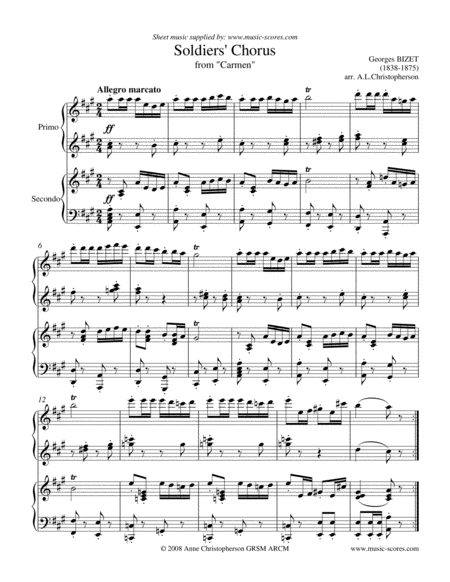 Free Sheet Music Soldiers Chorus From Carmen Piano Duet