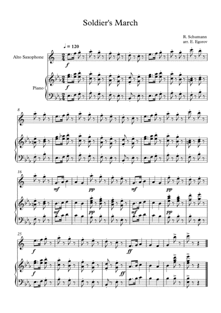 Free Sheet Music Soldiers March Robert Schumann For Alto Saxophone Piano