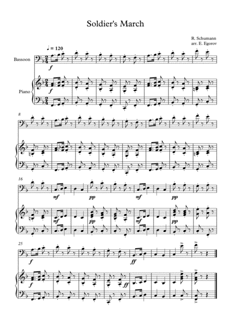 Soldiers March Robert Schumann For Bassoon Piano Sheet Music