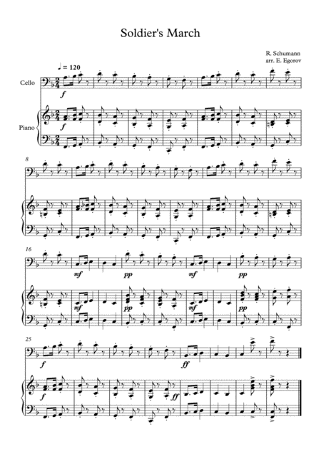 Soldiers March Robert Schumann For Cello Piano Sheet Music