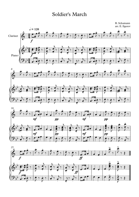 Soldiers March Robert Schumann For Clarinet Piano Sheet Music