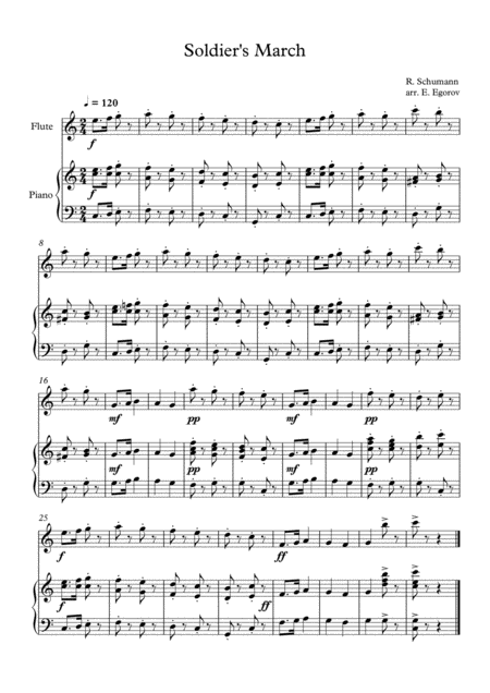 Soldiers March Robert Schumann For Flute Piano Sheet Music