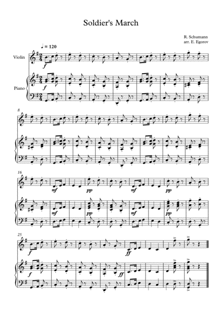 Soldiers March Robert Schumann For Violin Piano Sheet Music