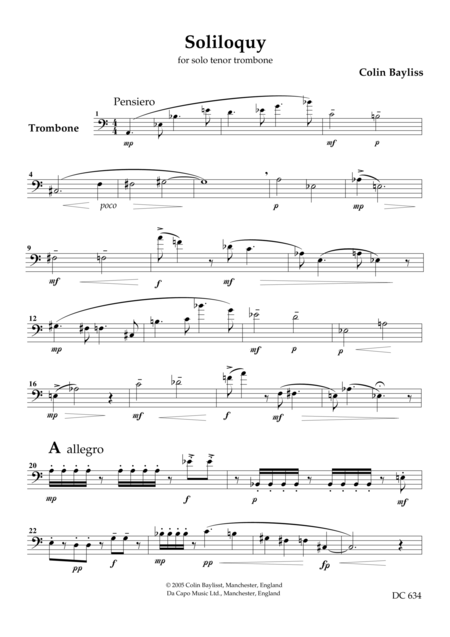 Free Sheet Music Soliloquy For Solo Trombone