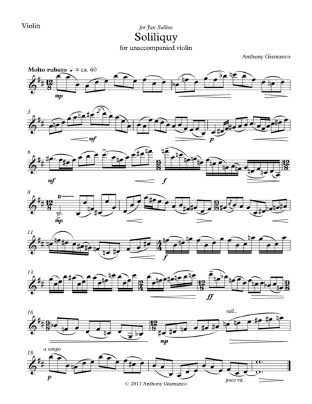 Free Sheet Music Soliloquy For Unaccompanied Violin