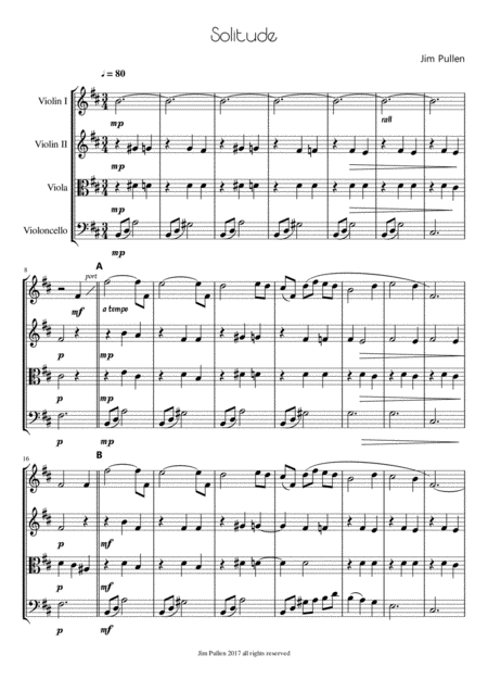 Solitude For String Quartet Sheet Music