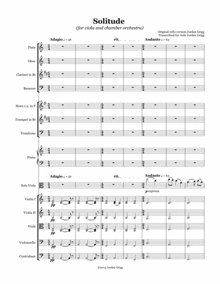 Free Sheet Music Solitude For Viola And Chamber Orchestra