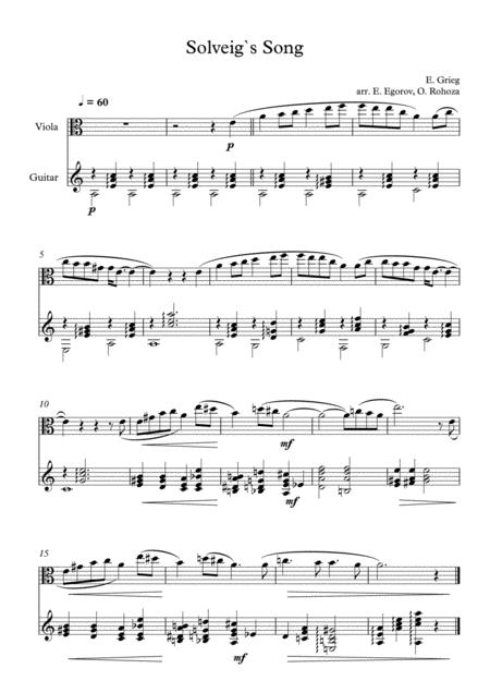 Solveigs Song Edvard Grieg For Viola Guitar Sheet Music