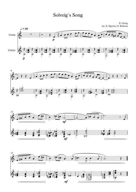 Solveigs Song Edvard Grieg For Violin Guitar Sheet Music