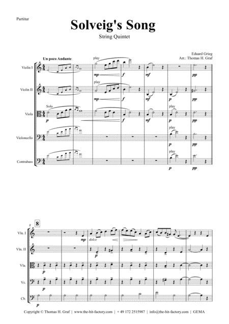 Solveigs Song From Peer Gynt Suite String Orchestra Sheet Music