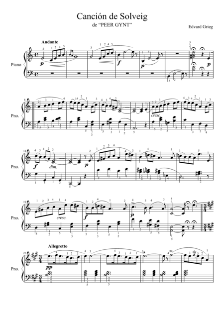 Solveigs Song Sheet Music