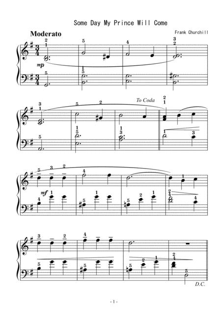 Some Day My Prince Will Come Easy Piano Solo Sheet Music