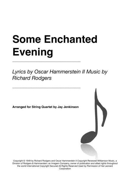 Some Enchanted Evening For String Quartet Sheet Music