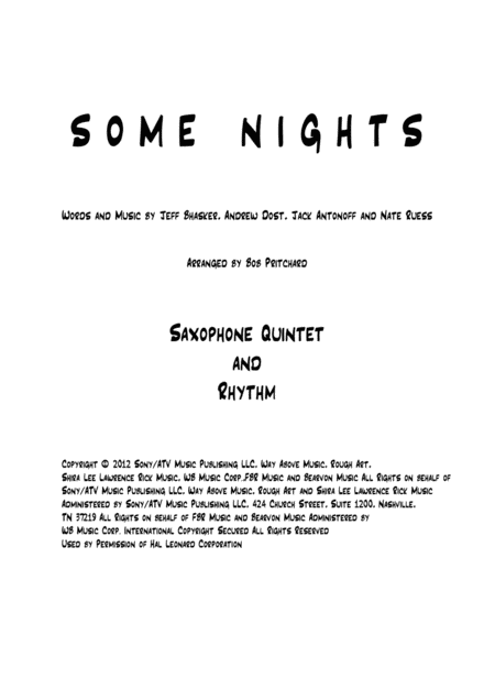 Some Nights For Saxophone Quintet And Rhythm Sheet Music