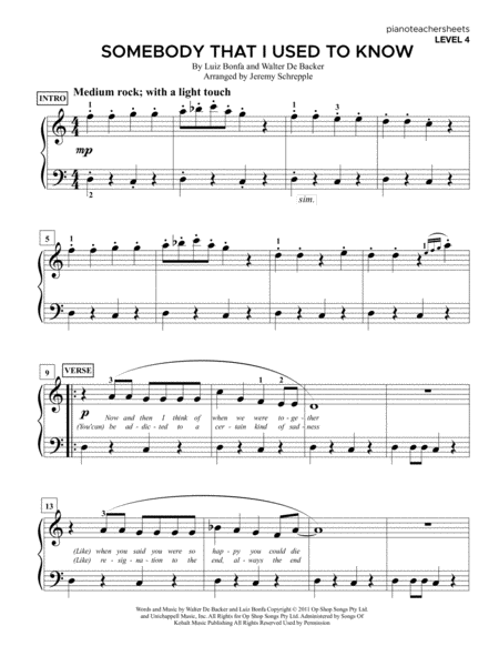 Free Sheet Music Somebody That I Used To Know 4