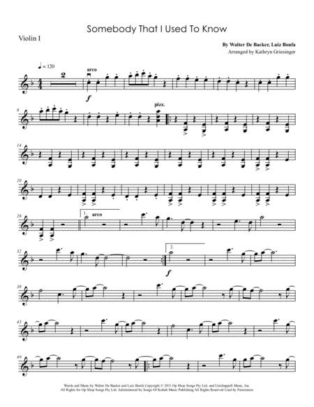 Free Sheet Music Somebody That I Used To Know String Quartet