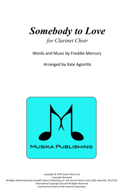 Free Sheet Music Somebody To Love For Clarinet Choir