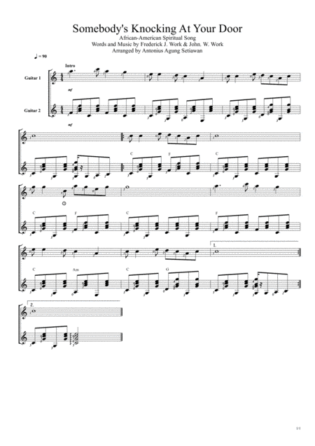 Somebodys Knocking At Your Door Duet Guitar Score Sheet Music