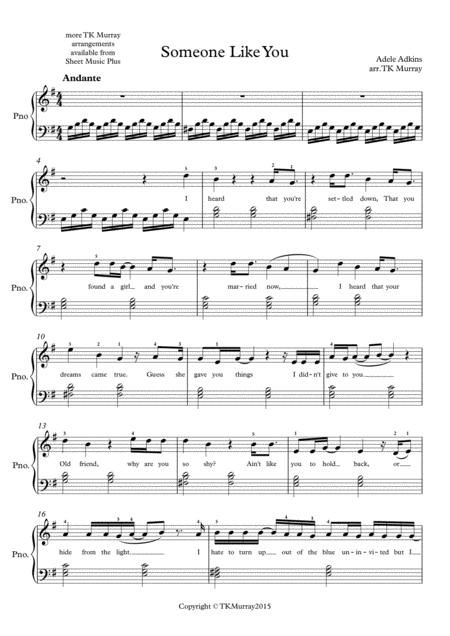 Someone Like You Adele Easy Piano Sheet Music