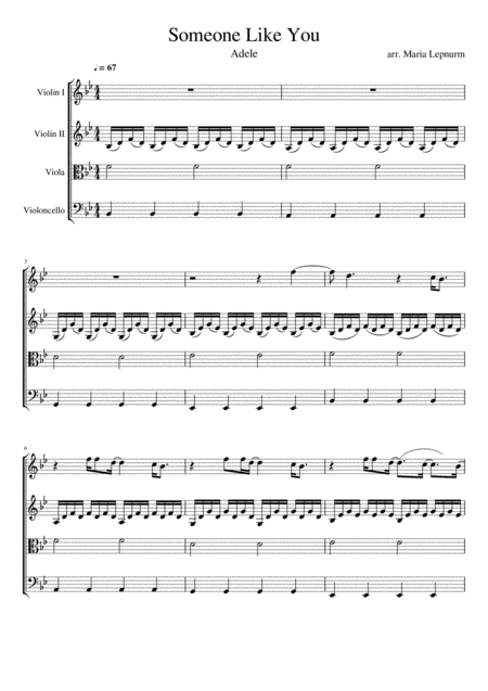 Someone Like You Adele String Quartet Sheet Music