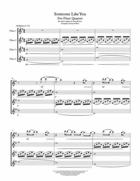 Someone Like You By Adele For Flute Quartet Sheet Music