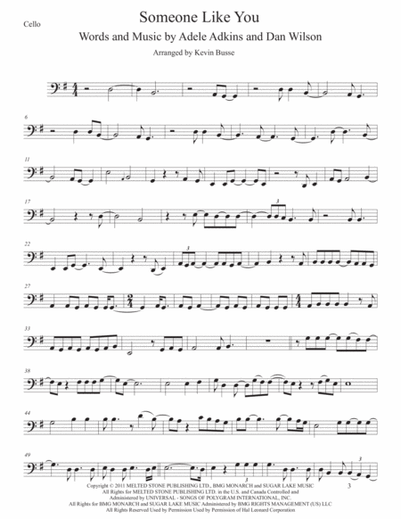 Someone Like You Cello Sheet Music