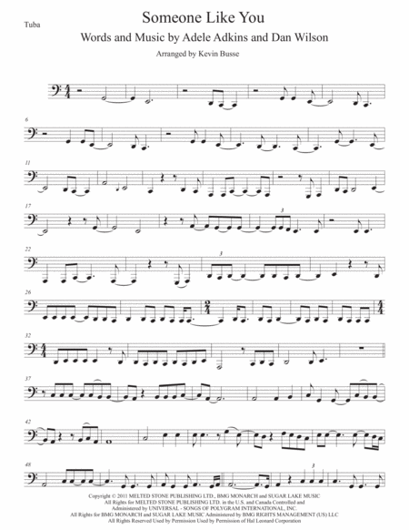 Someone Like You Easy Key Of C Tuba Sheet Music