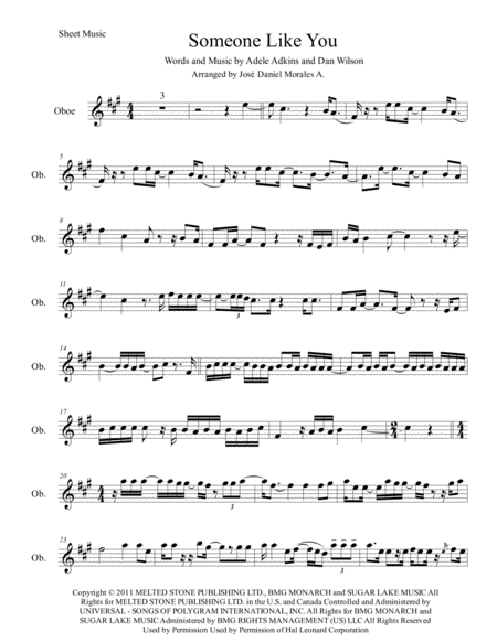 Someone Like You For Oboe Sheet Music