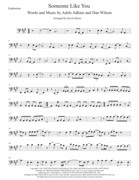 Free Sheet Music Someone Like You Original Key Euphonium