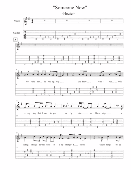 Someone New Guitar Tablature Sheet Music