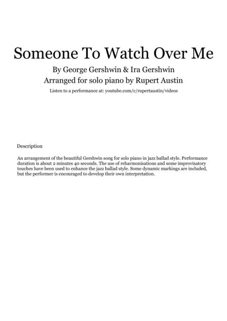 Free Sheet Music Someone To Watch Over Me Solo Piano