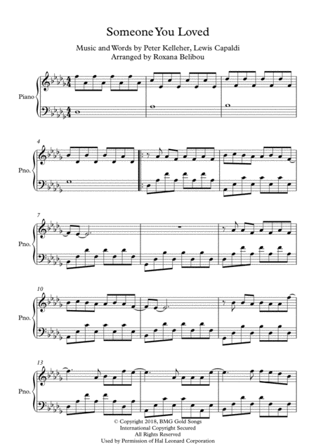 Someone You Loved By Lewis Capaldi Piano Sheet Music