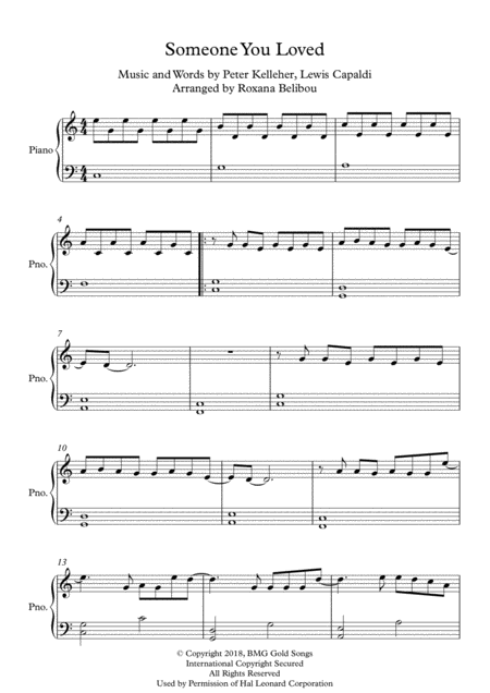 Someone You Loved C Major By Lewis Capaldi Easy Piano Sheet Music