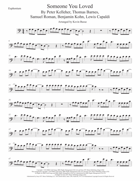 Someone You Loved Euphonium Easy Key Of C Sheet Music