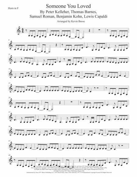 Someone You Loved Horn In F Easy Key Of C Sheet Music