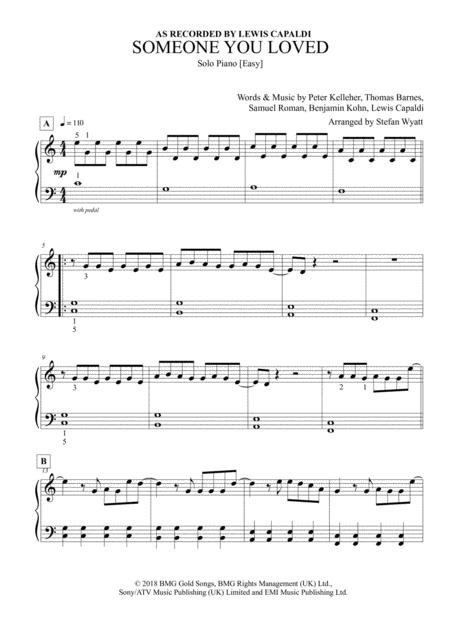 Someone You Loved Lewis Capaldi Piano Solo Easy Sheet Music