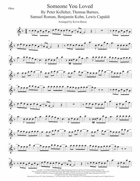 Free Sheet Music Someone You Loved Oboe