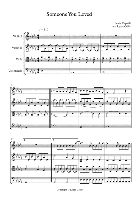 Someone You Loved String Quartet Sheet Music