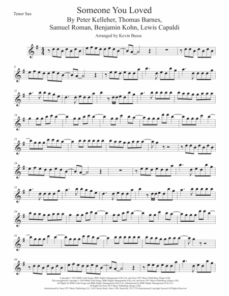 Someone You Loved Tenor Sax Sheet Music