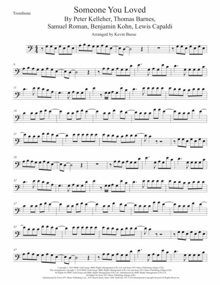 Someone You Loved Trombone Easy Key Of C Sheet Music