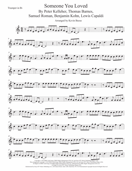 Free Sheet Music Someone You Loved Trumpet Easy Key Of C