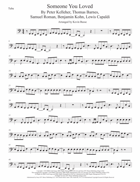 Someone You Loved Tuba Easy Key Of C Sheet Music