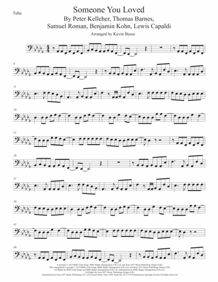 Someone You Loved Tuba Original Key Sheet Music