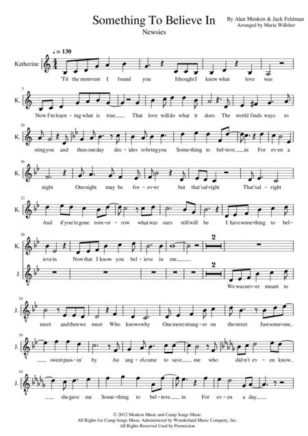 Free Sheet Music Something To Believe In Newsies Vocals
