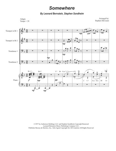 Somewhere Brass Quartet And Piano Alternate Version Sheet Music